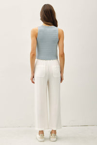 LINEN BLEND CROPPED WIDE LEG PANTS: Off White / M