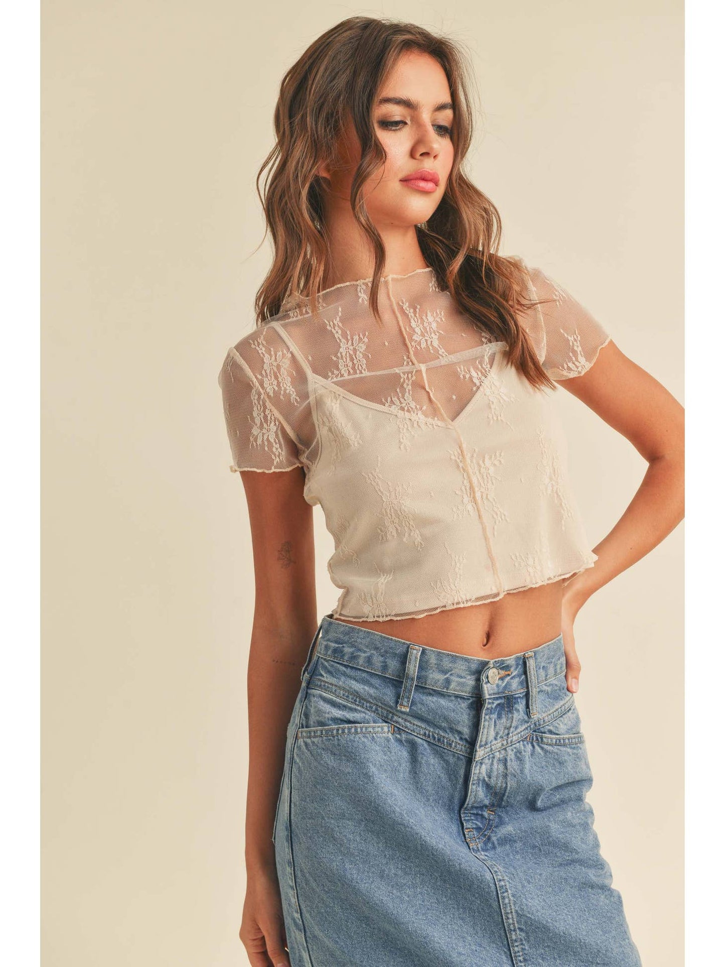 Lace Fabric Top W/ Tank