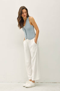 LINEN BLEND CROPPED WIDE LEG PANTS: Off White / M