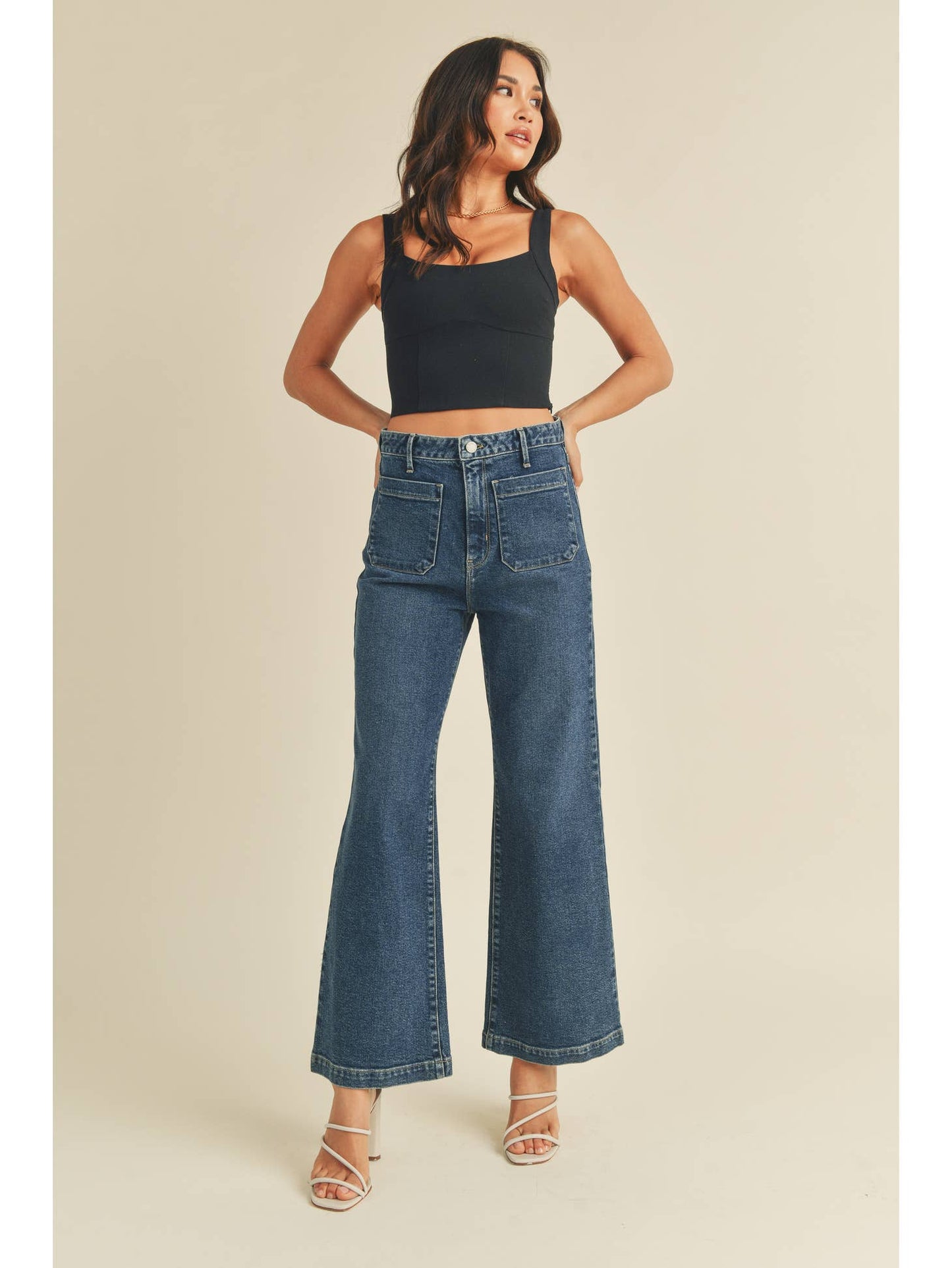 Patch Pocket Wide Leg Jeans