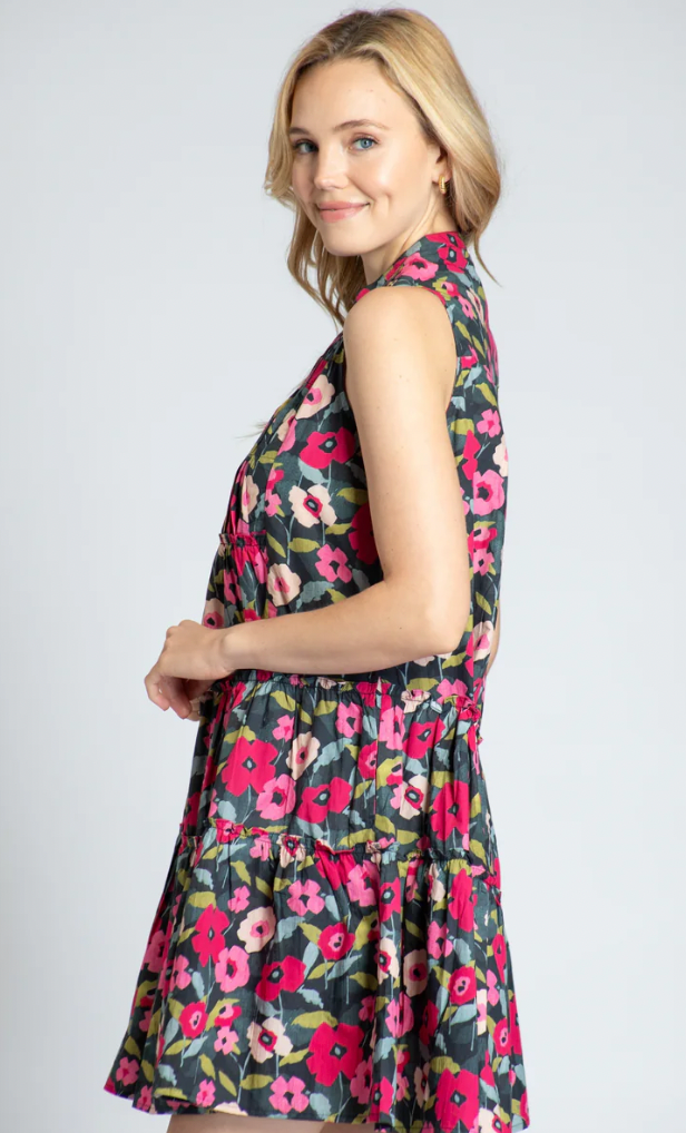 Abstract Floral Pintuck Dress