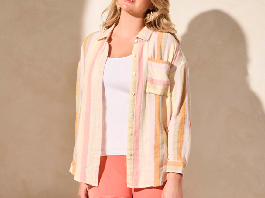 Long Sleeve Drop-Shoulder Button-Up Loose Shirt