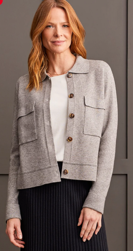 DOUBLE KNIT COLLARED SWEATER CARDIGAN
