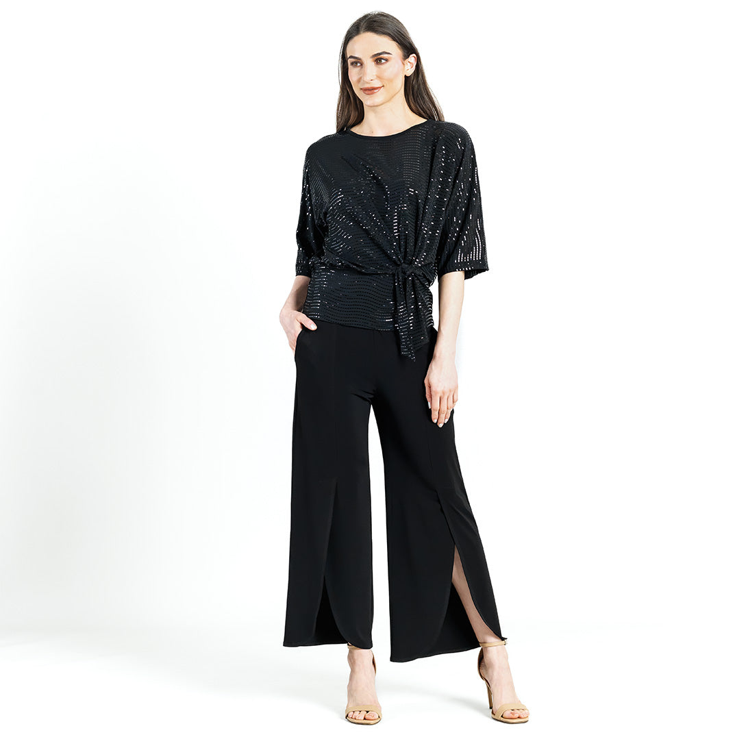 Black Shimmer Knit Side Tie Top