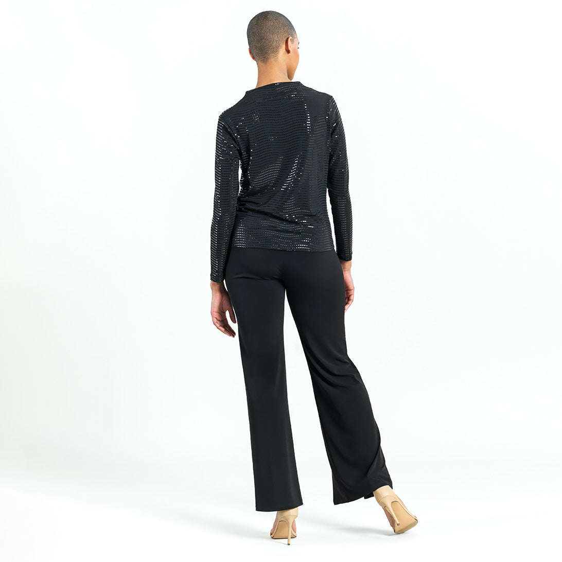 Shimmer Knit Drape Neck Top W/ Side Ruching