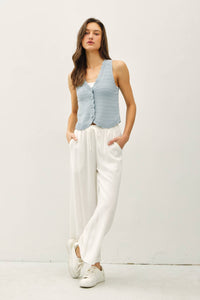 LINEN BLEND CROPPED WIDE LEG PANTS: Off White / M