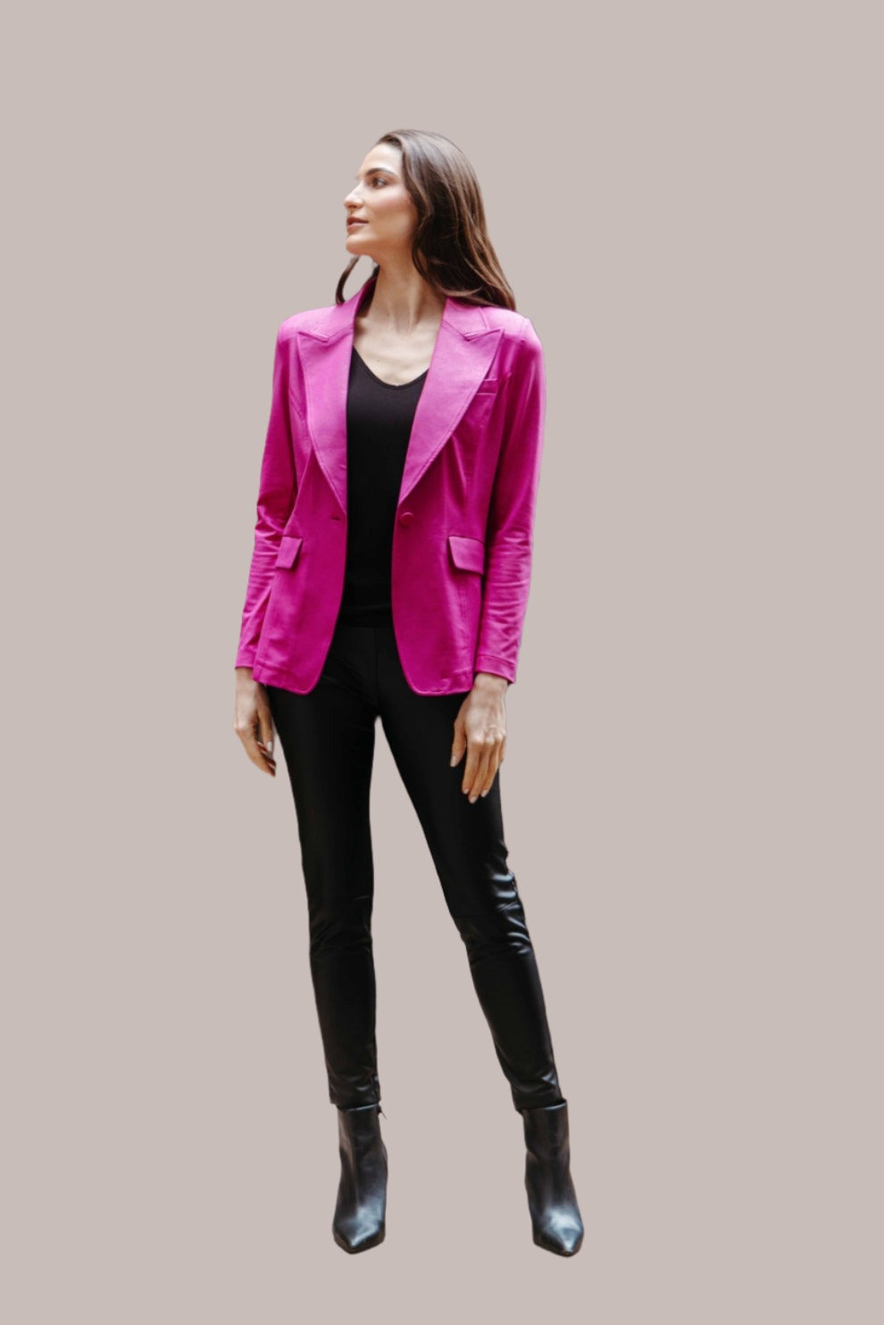 Liquid Leather Single Button Blazer