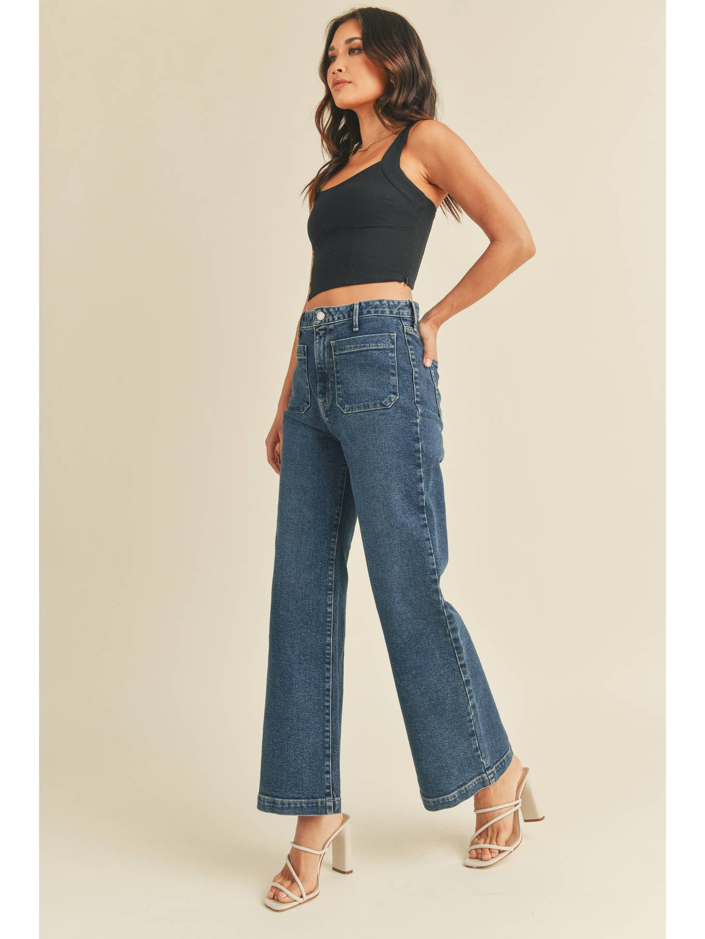 Patch Pocket Wide Leg Jeans