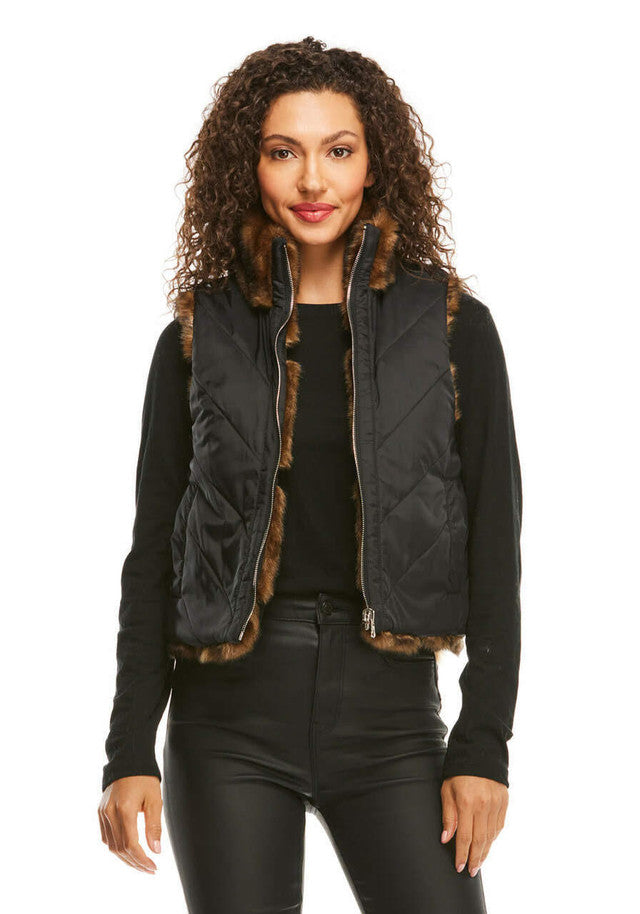 Sable Chevron Reversible Faux Fur Shortie Vest