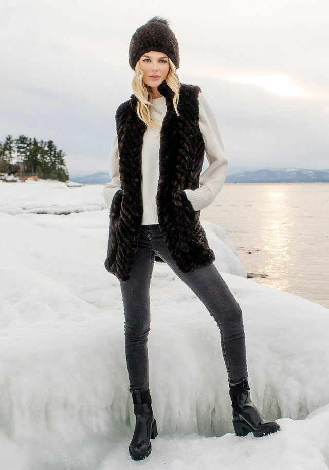 Whiskey Faux Fur Knitted Gemma Vest