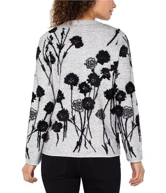 Long Sleeve White/Black Flowers