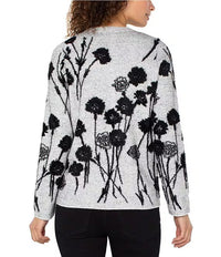 Long Sleeve White/Black Flowers