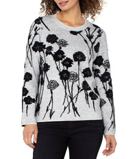 Long Sleeve White/Black Flowers
