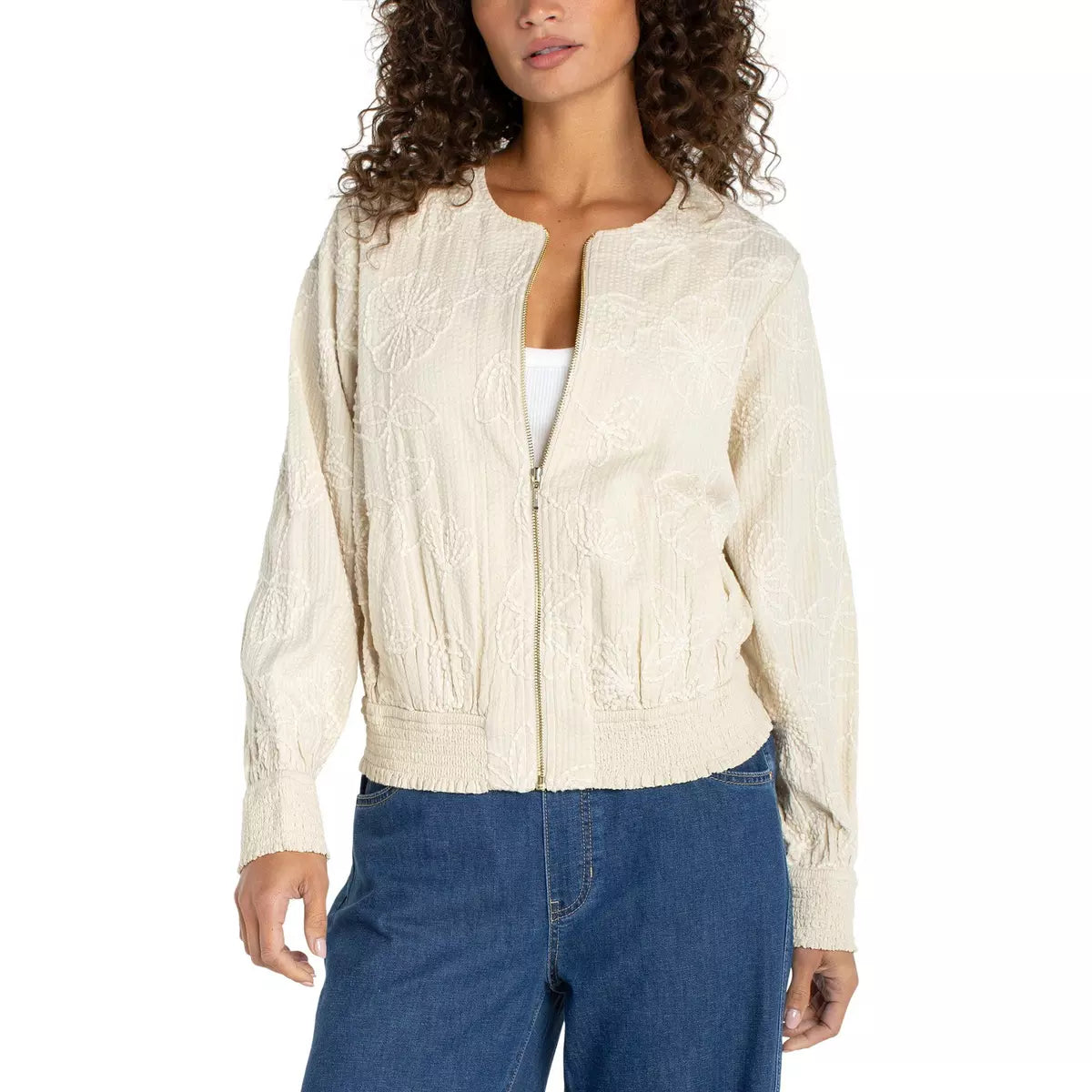 long slv collarless jacket