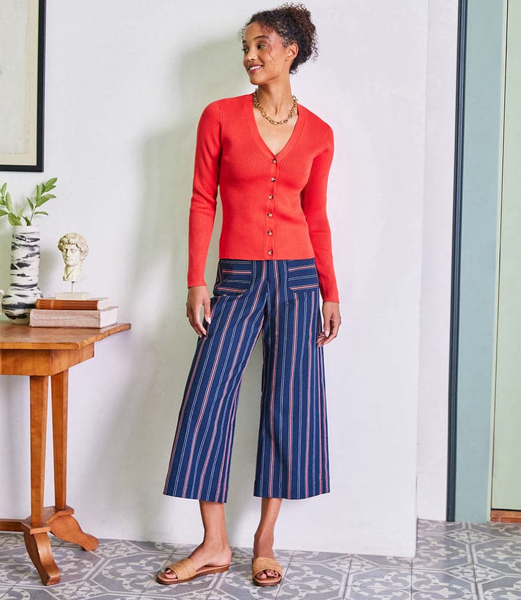 Stripe Cropped Wide Leg Pant