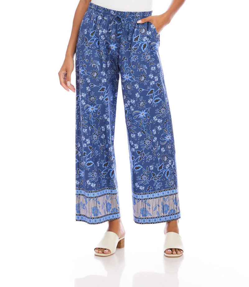 Drawstring Border Print Cropped Pants S26