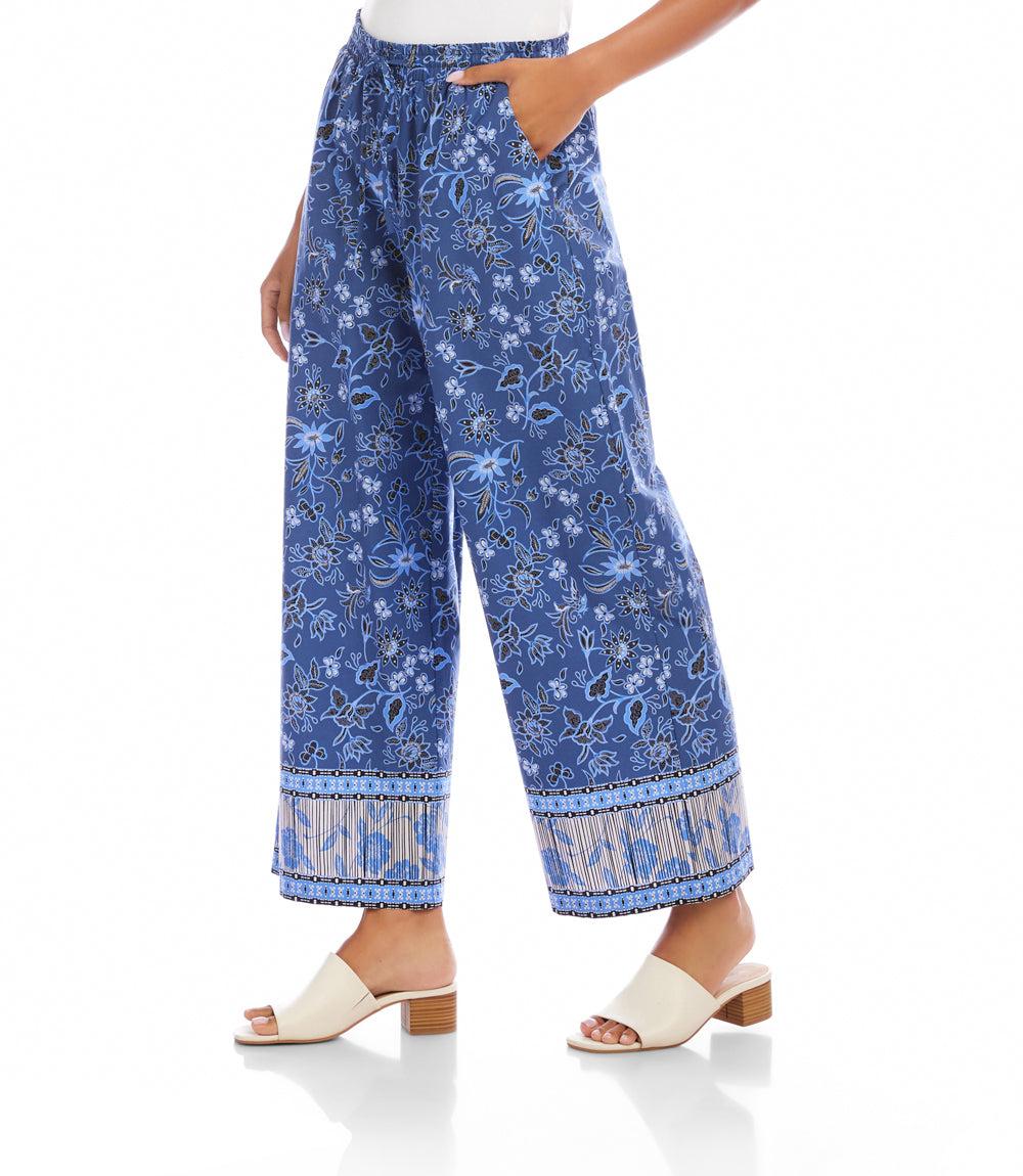 Drawstring Border Print Cropped Pants S26