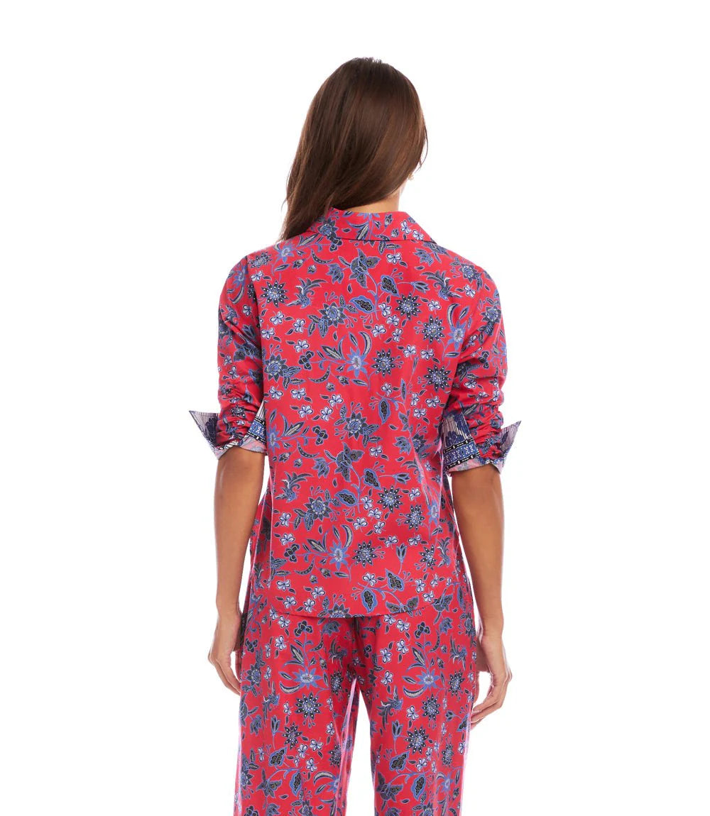 Ruched Sleeve Border Print Shirt S26