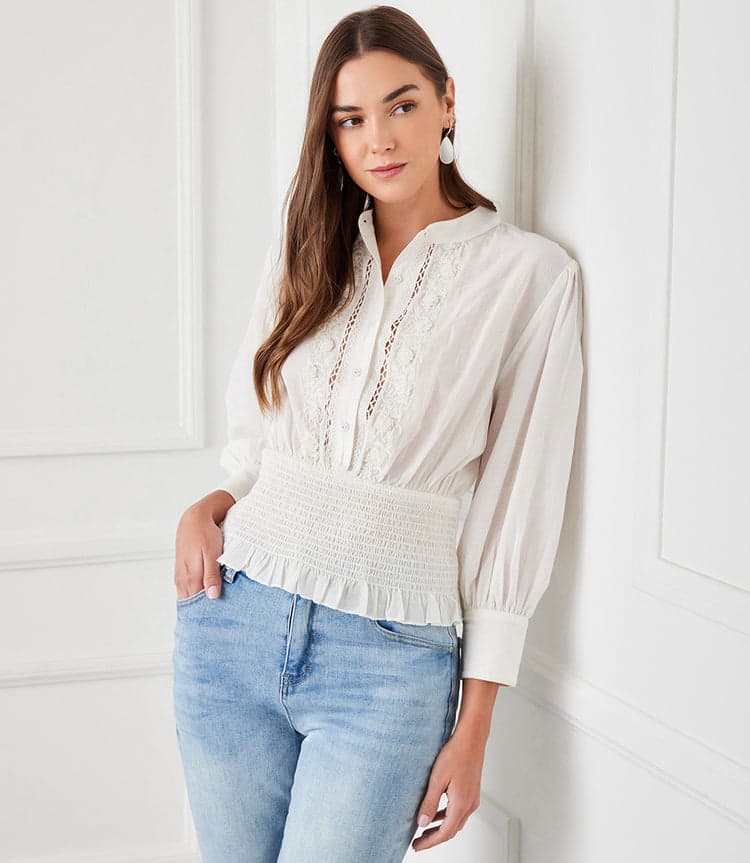Smock Waist Embroidered Blouse