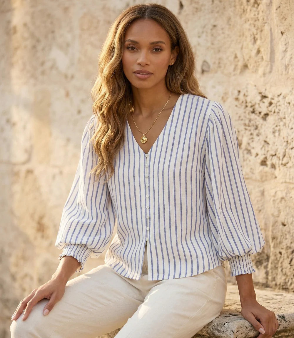 Stripe Shirred Blouse S26