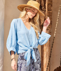 Blouson Linen Tie-Front Top