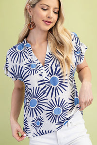 Sunburst Printed V-Neck Top