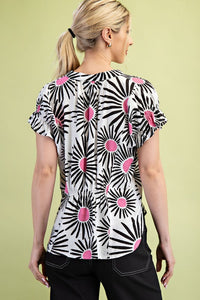 Sunburst Printed V-Neck Top