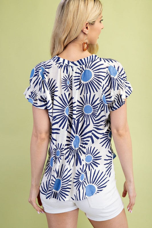 Sunburst Printed V-Neck Top