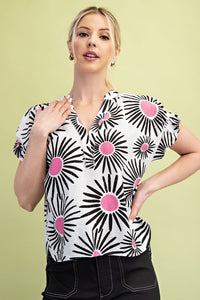 Sunburst Printed V-Neck Top