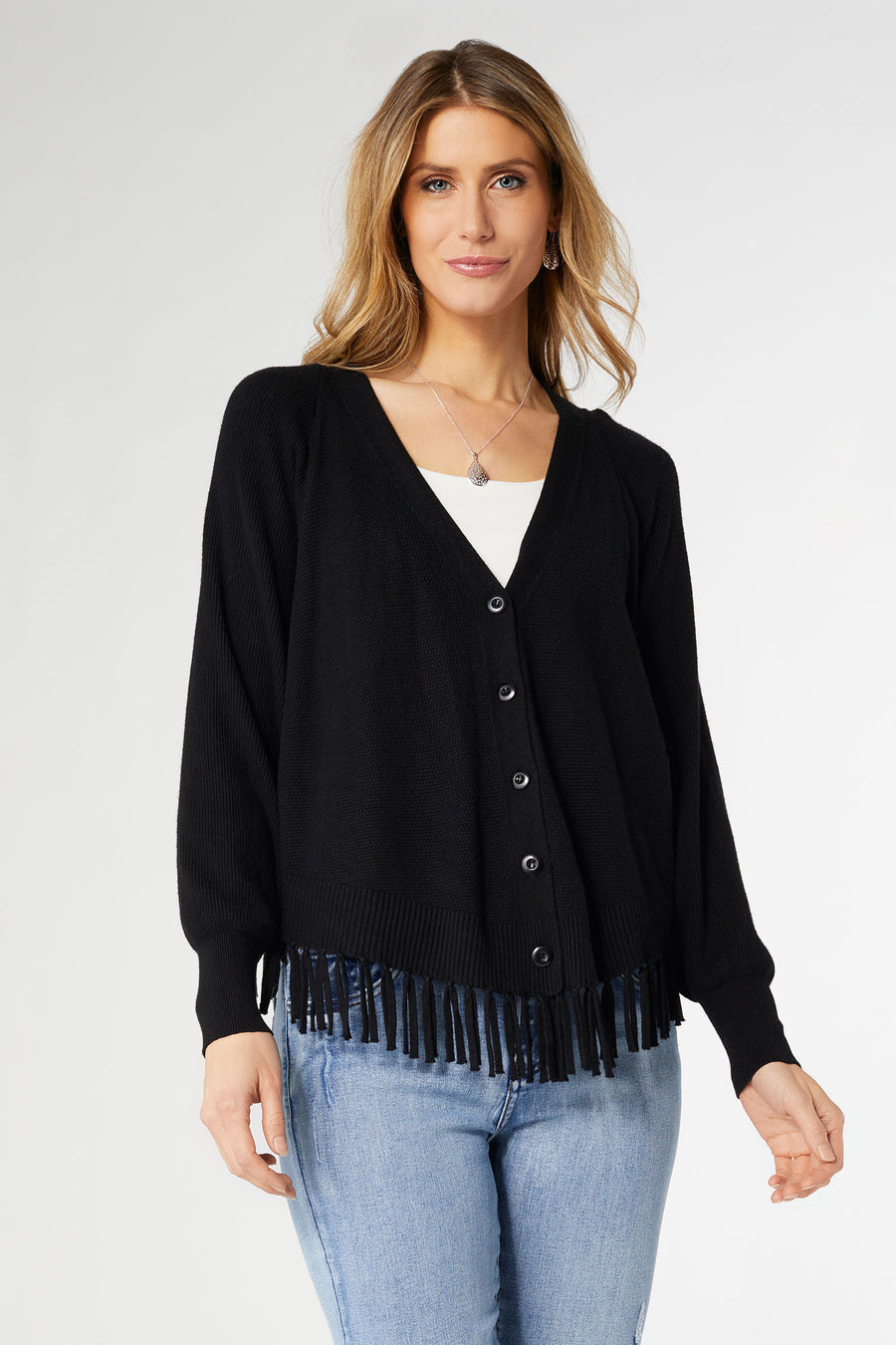 Carter Button Front Fringe Cardigan