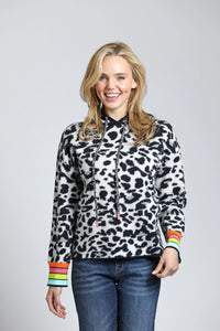 Animal Pattern Hoodie w/ Cuff Stripe