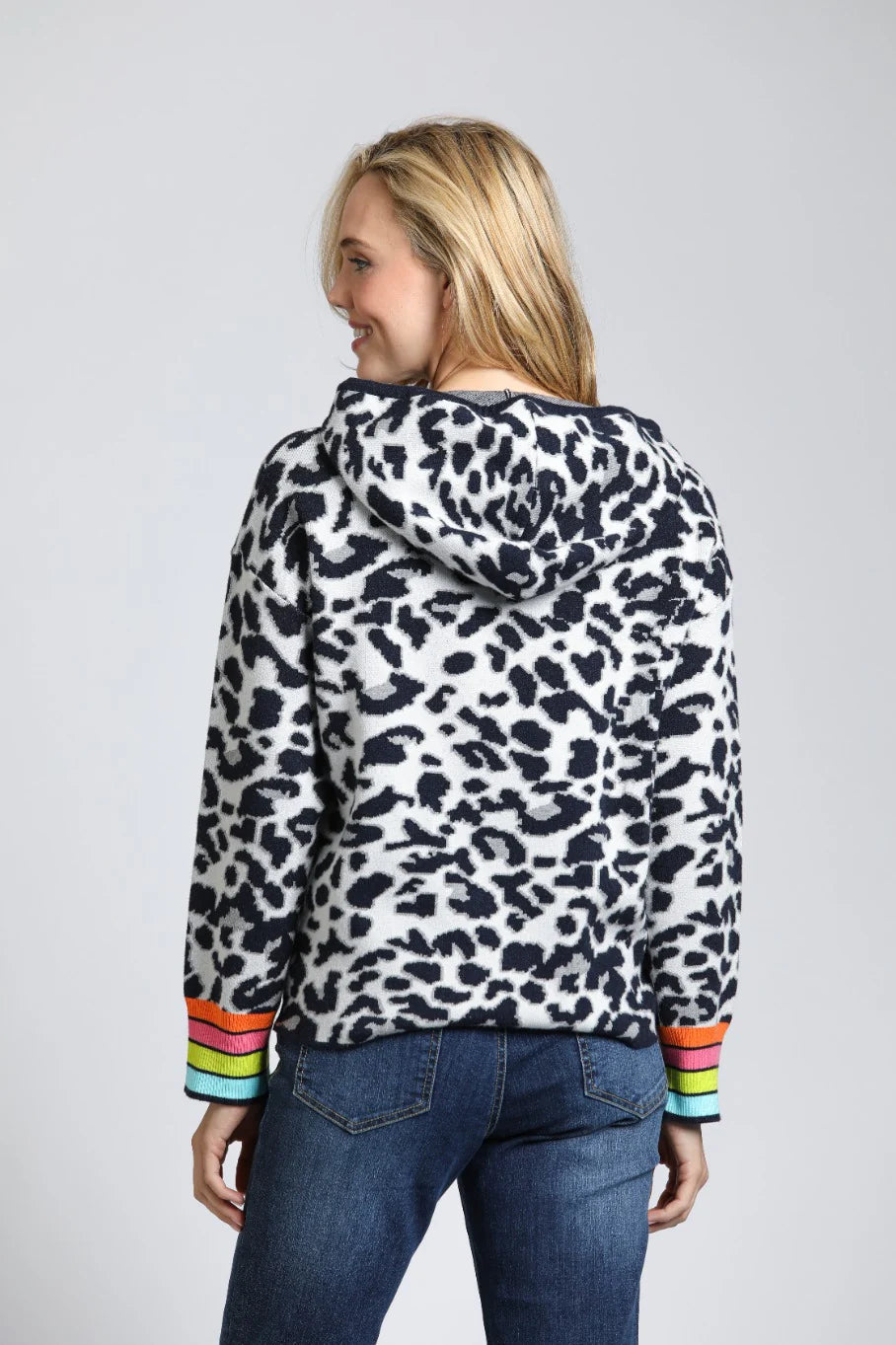 Animal Pattern Hoodie w/ Cuff Stripe