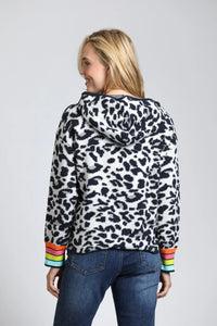 Animal Pattern Hoodie w/ Cuff Stripe