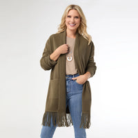 Heavenly-Luxe Mid Length Cardigan with Fringe