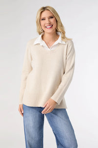 Heavenly Luxe Crew Sweater Woven Collar