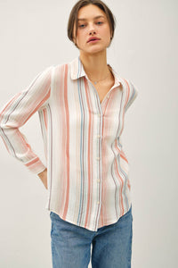 Striped Gauzy Bottom Up with Roll Sleeves