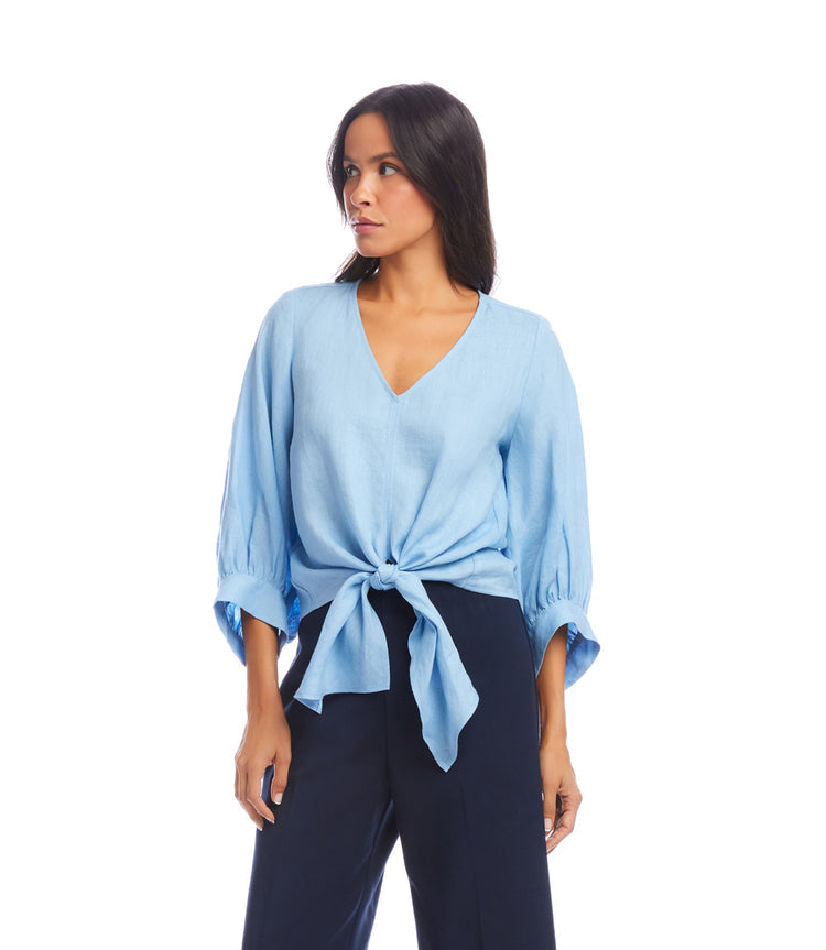 Blouson Linen Tie-Front Top