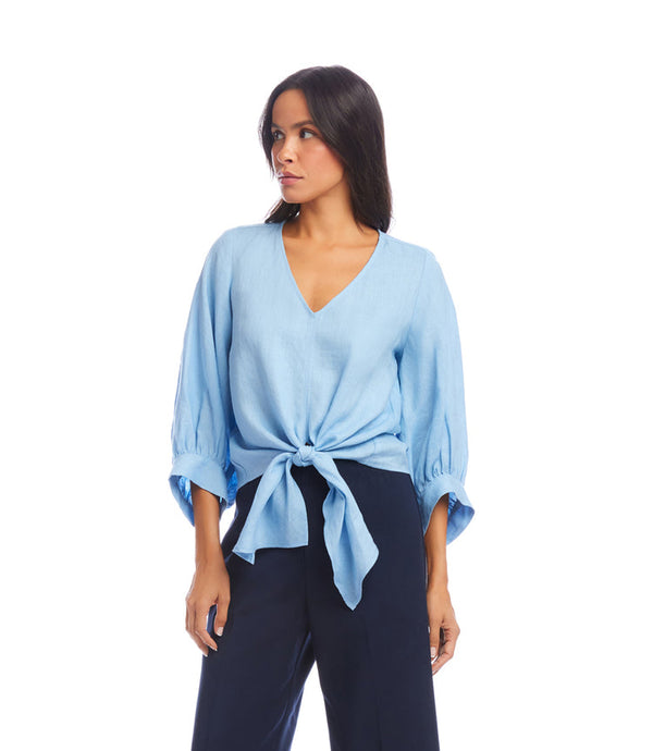 Blouson Linen Tie-Front Top