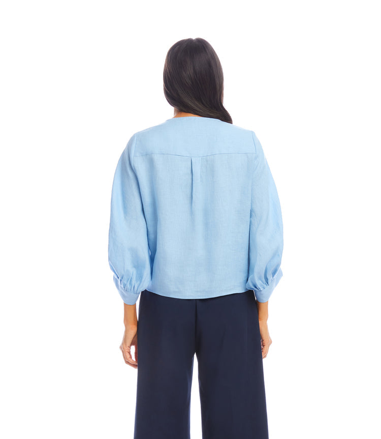 Blouson Linen Tie-Front Top