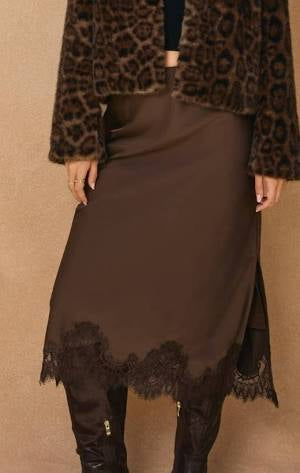 Dark Chocolate Lace Hem Skirt