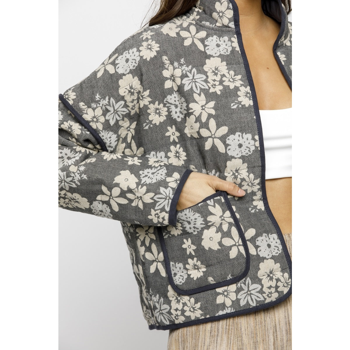 Floral Printed Quilted Thick Jacket