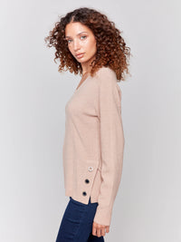 V Neck Sweater w/ Grommet Detail