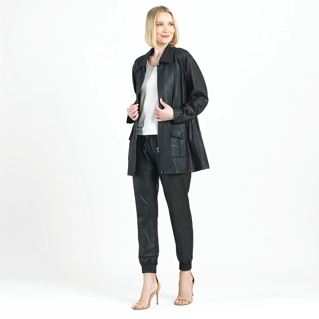 Liquid Leather ™ Drawstring Waist Utility Jacket