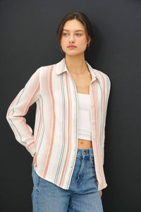 Striped Gauzy Bottom Up with Roll Sleeves