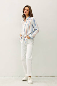 Striped Gauzy Bottom Up with Roll Sleeves
