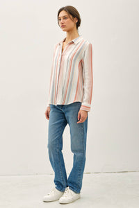 Striped Gauzy Bottom Up with Roll Sleeves