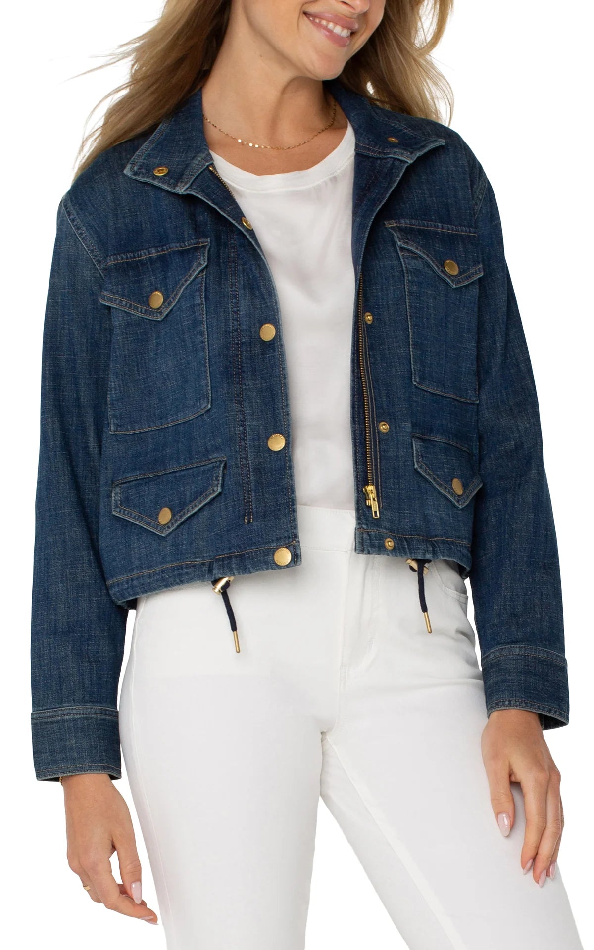 Cropped Denim Cargo Jacket