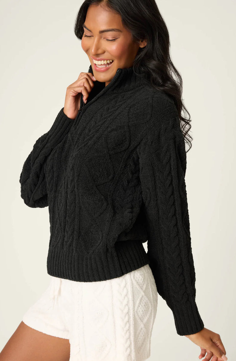 Quarter Zip Chenille Cable Knit Top