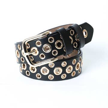 Gold Multi Eyelet Buckle Belt - Main Image