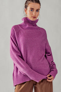 High Turtle Neck Drop Shoulder Knit Top